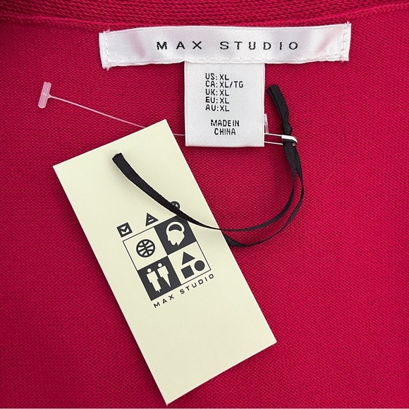 Max Studio Knit Cardigan Pearls Embellished Open Front Long Sleeves Red Ribbed - Picture 11 of 14